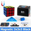 A black MoYu 3x3 cube set with a blue magnetic piece and related accessories displayed on a white background.