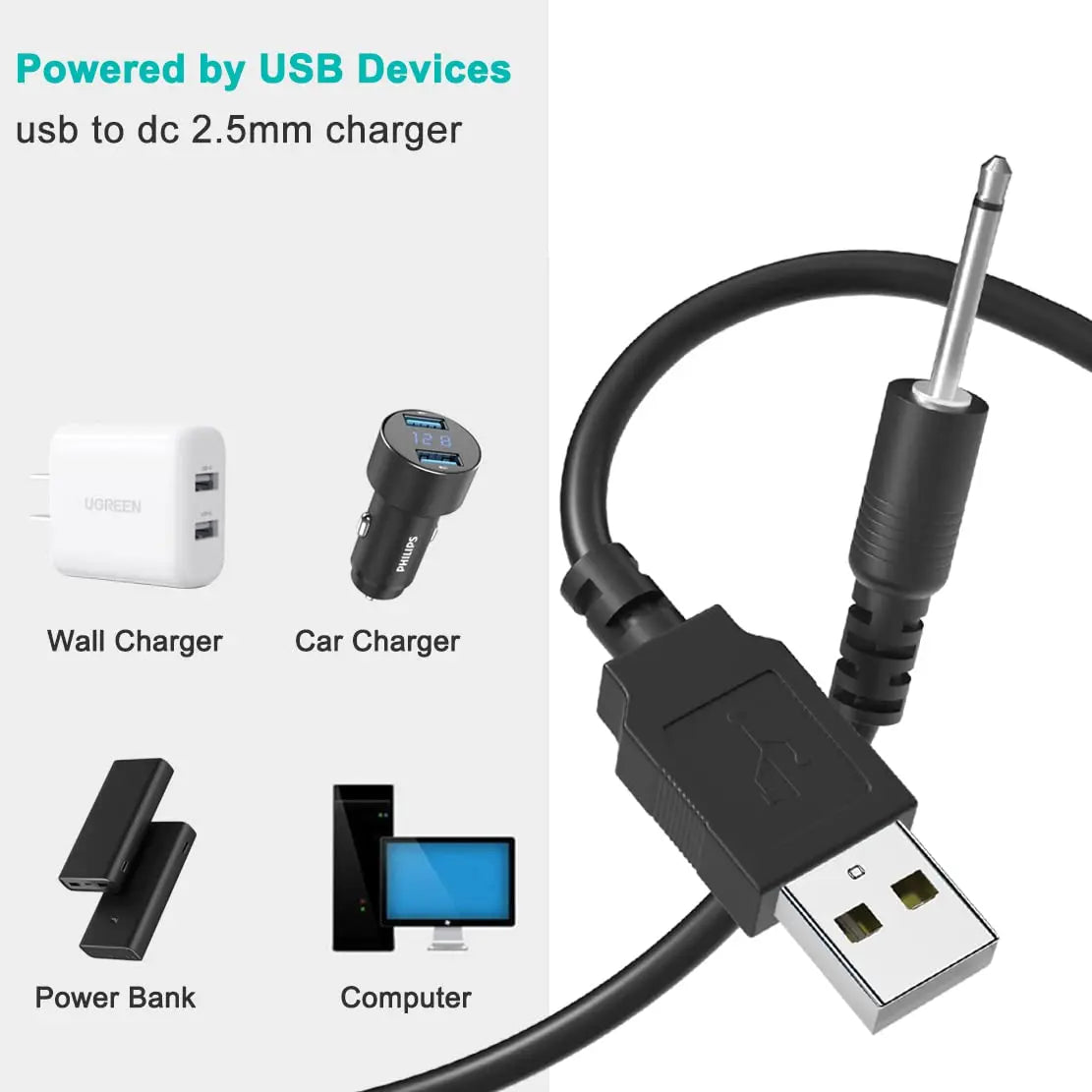 USB to 2.5mm DC Charging Cable