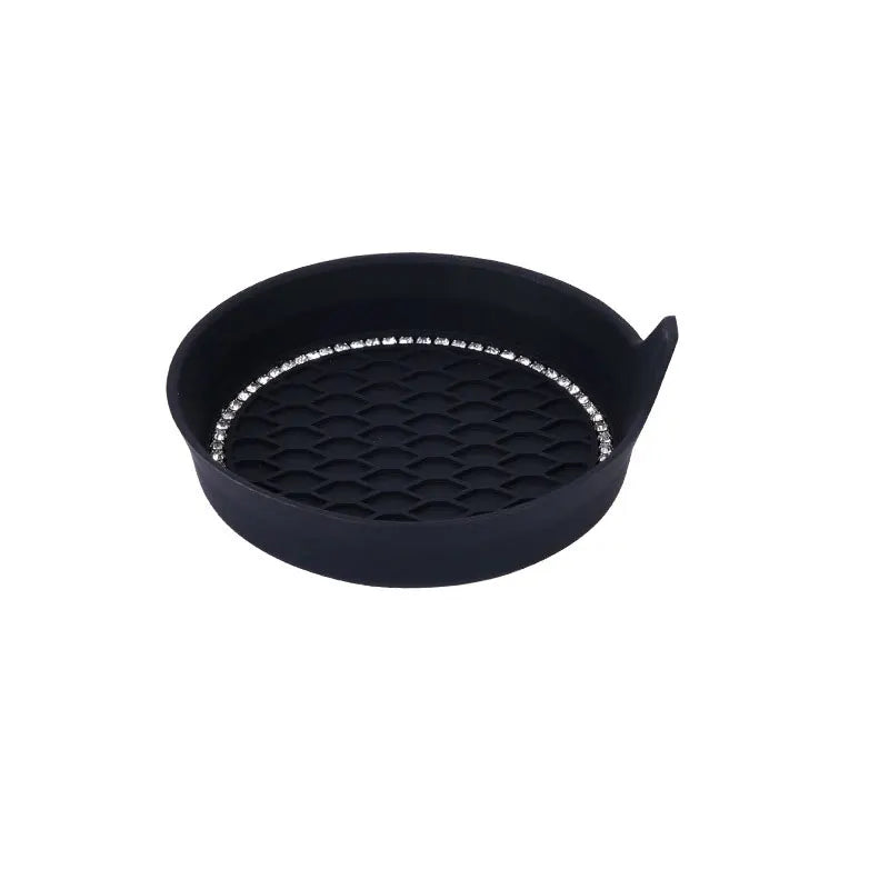 Black silicone car cup holder coasters with crystal rhinestone detailing