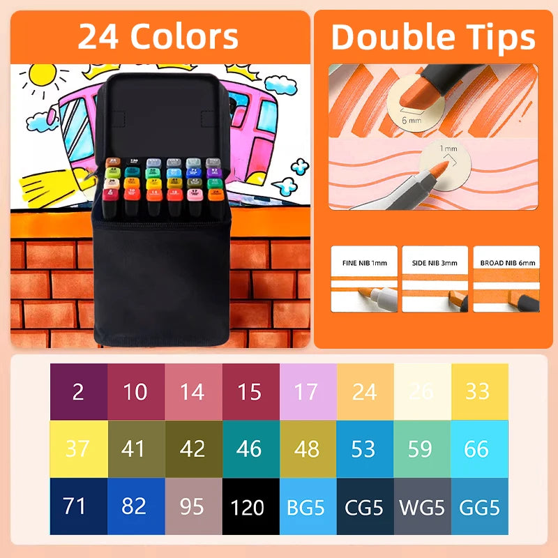 Dual-Tip Alcohol Markers for Art & Illustration