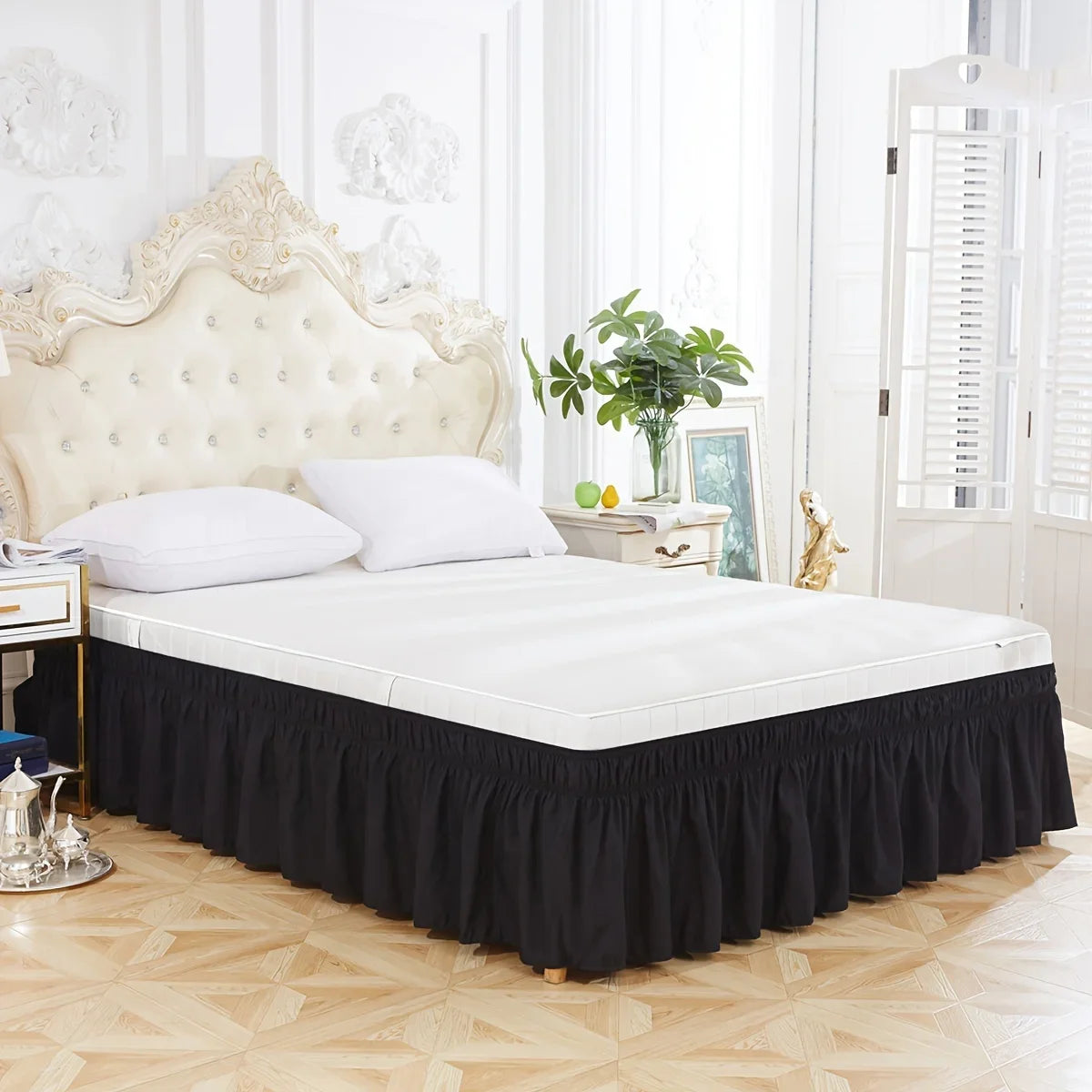 Adjustable Elastic Bed Skirt with Ruffle Trim