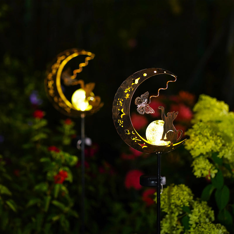 Luz Solar de Jardín con Silueta de Gato y Luna