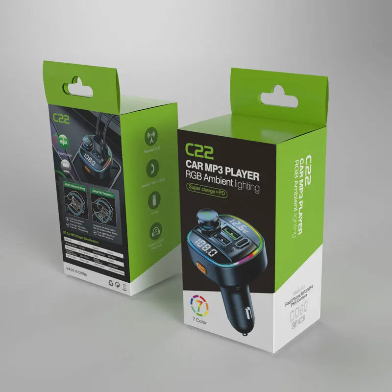 Bluetooth FM Transmitter with 22.5W Fast Charging Car Adapter