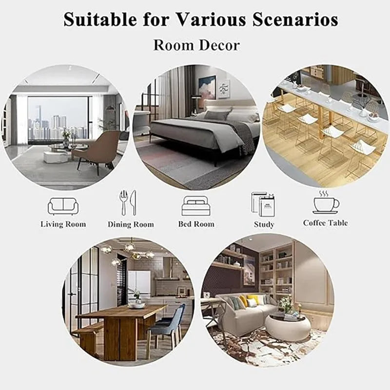 A set of minimalist doormats shown in various scenarios including a living room, dining room, bedroom, study, and coffee tabl