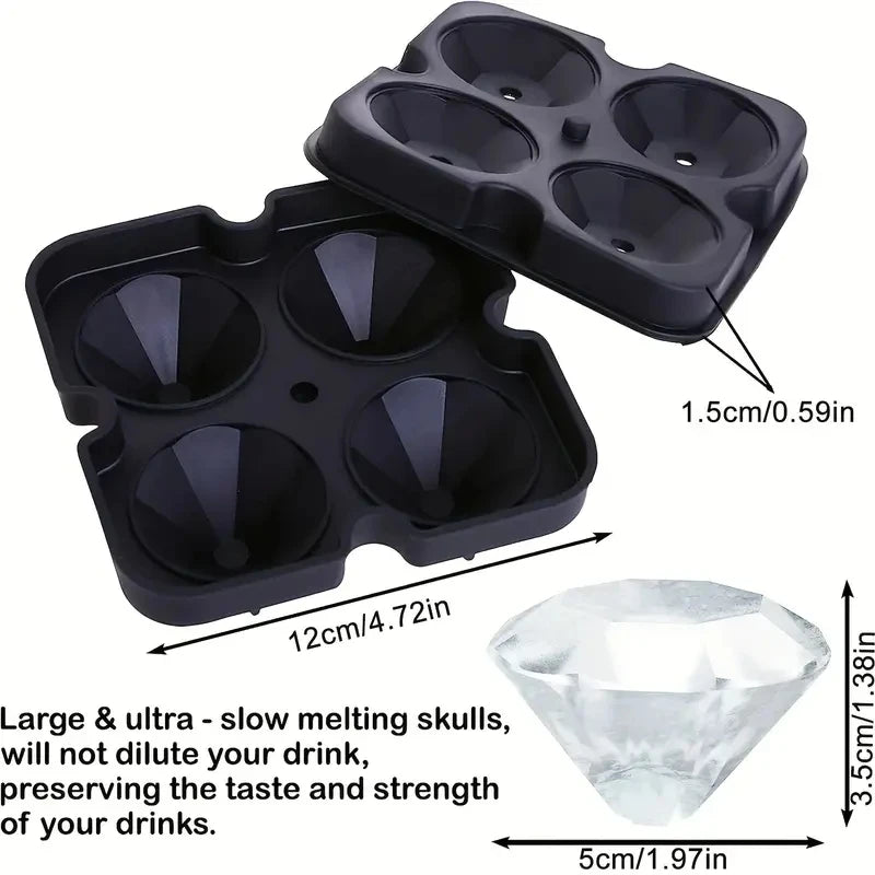 Skull and Diamond Silicone Ice Cube Mold Tray with Lid