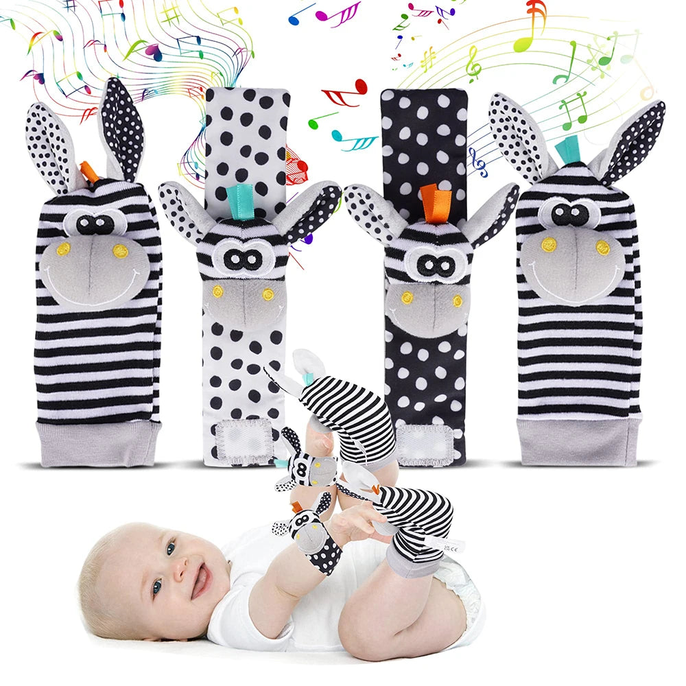 Soft Plush Baby Rattle Wrist and Foot Socks Set for Newborns