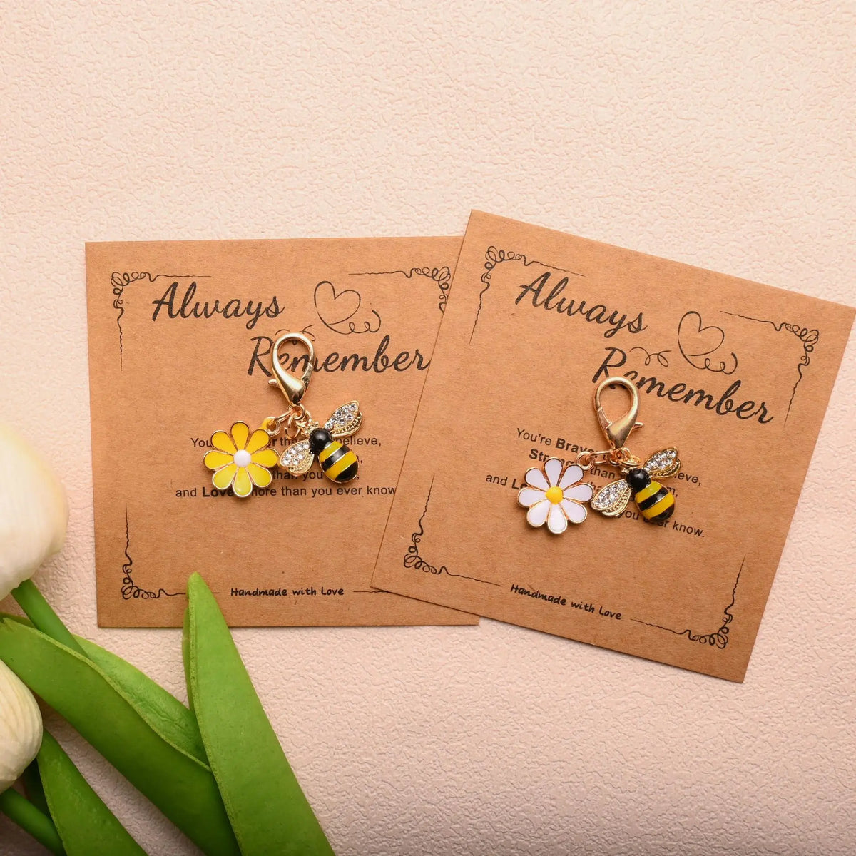 Floral Blessing Card Keychain with Bee Motif