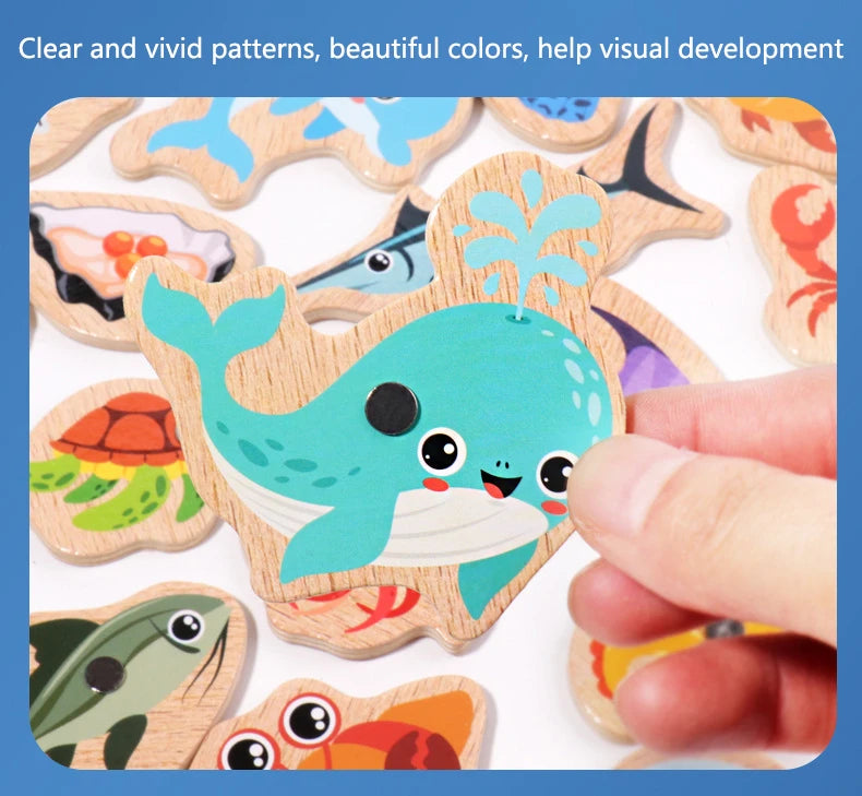 Montessori Wooden Magnetic Fishing Toy for Kids – Educational Marine Life Game
