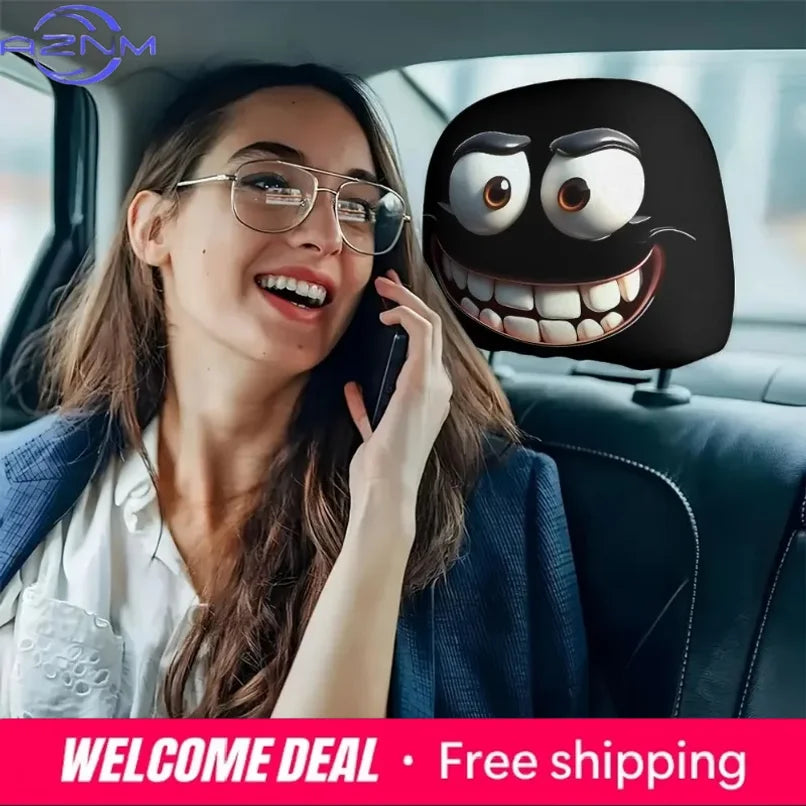 Cartoon Big-Eyed Car Headrest Cover Set (2 Pack)