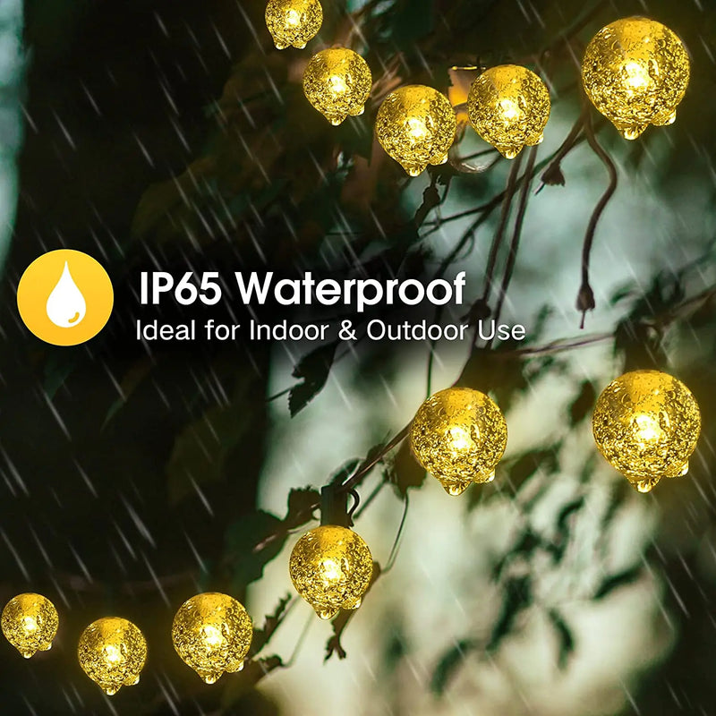 Solar-Powered Crystal Globe String Lights
