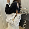 Large Capacity Letter-Print PU Leather Tote Bag