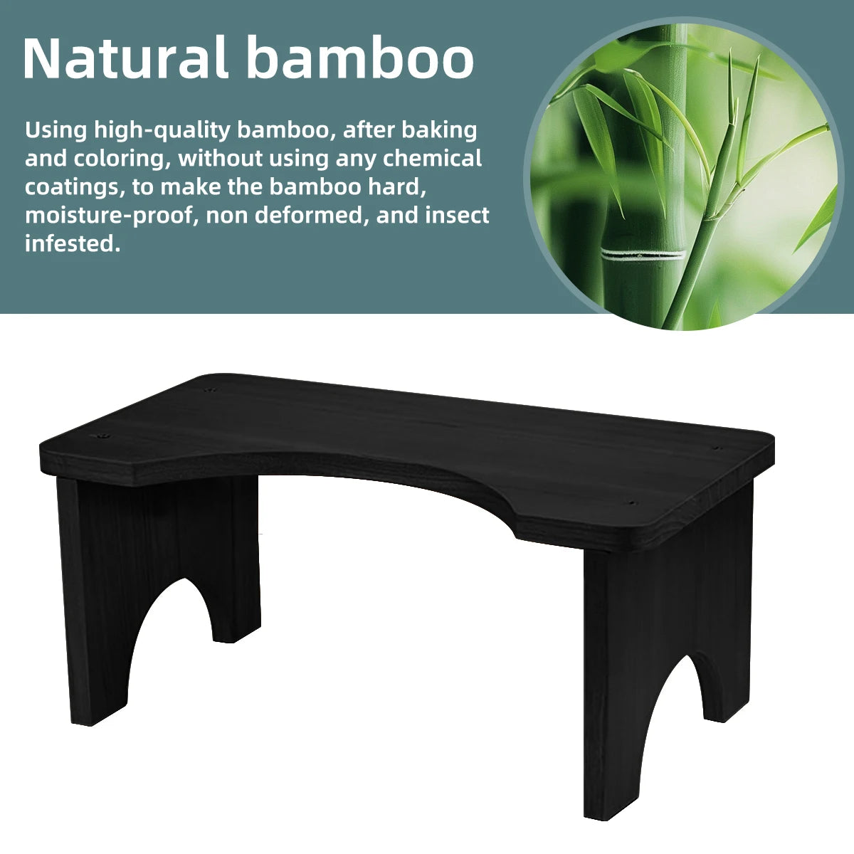 A black bamboo toilet squat stool for adults.