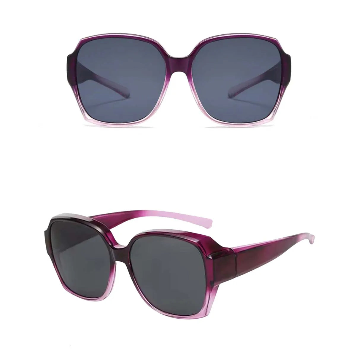 Gafas de sol cuadradas moradas con lentes oscuros y marcos morados