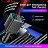 7-in-1 120W Car Charger with Retractable Cables and Digital Voltmeter
