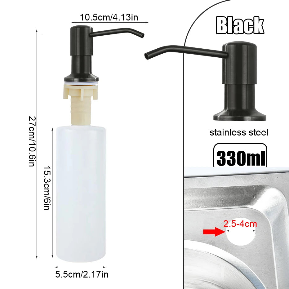 Built-In Kitchen Sink Soap Dispenser with Stainless Steel Pump