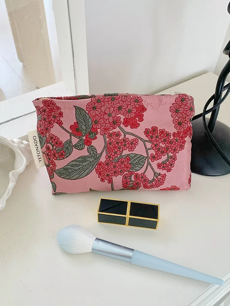 Vintage Floral Cosmetic Bag - Portable Makeup & Toiletry Organizer
