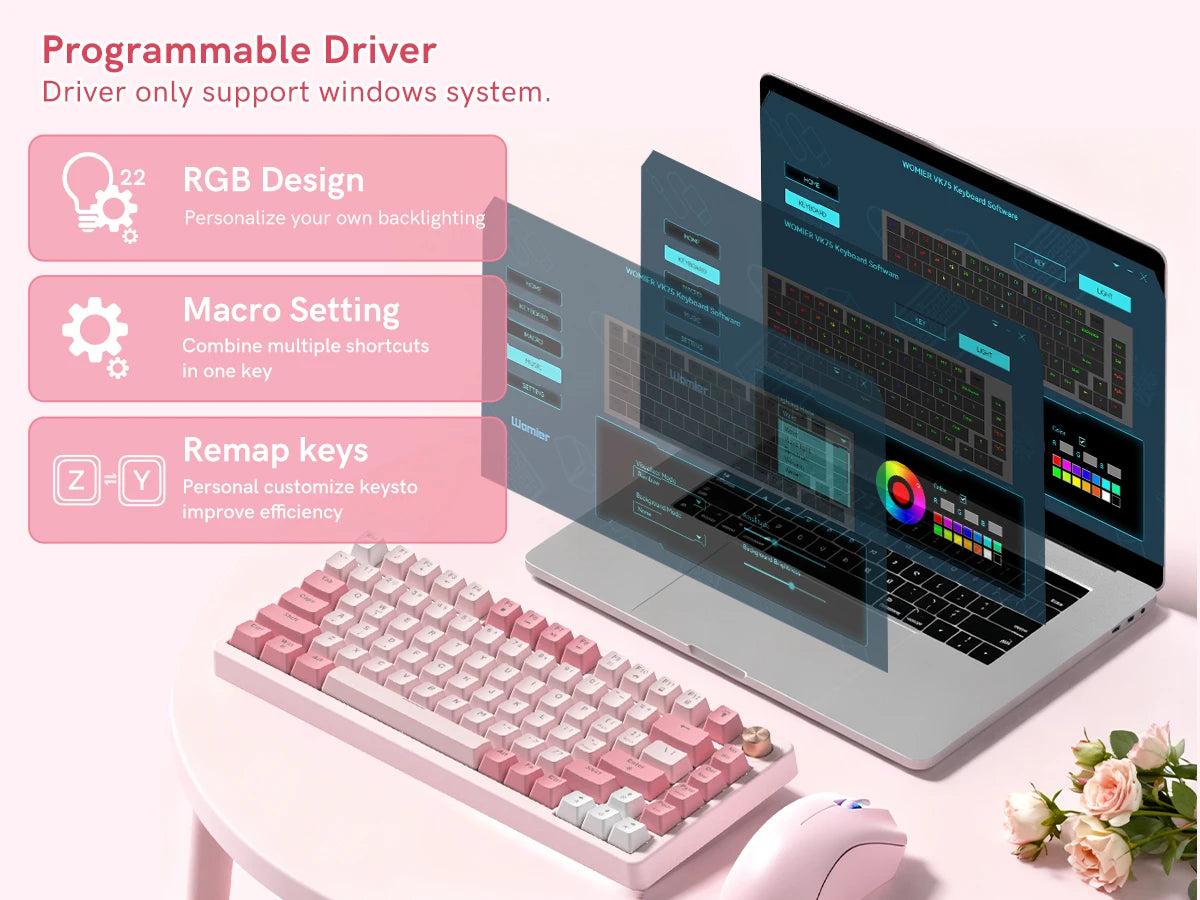 VK75 Wired Mechanical Gaming Keyboard with Hot-Swap Switches and Control Knob