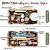 Interior display of a Hermès Birkin organizer showing various compartments and pockets.