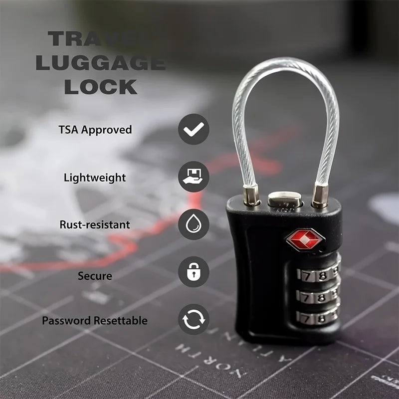TSA-Approved 3-Digit Combination Travel Lock - Durable Zinc Alloy Luggage Lock