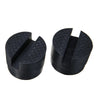 Black rubber pad for a universal car jack with a slotted frame rail adapter.