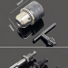 A drill chuck kit showing a 50mm tool and various mounting threads including 1.5-10mm and 1/2-20UNF adapters.