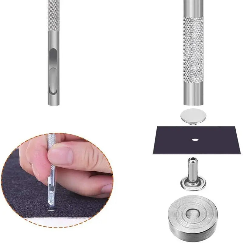 Metal Double Cap Rivets with Setting Tool Kit for Leathercraft & Repairs