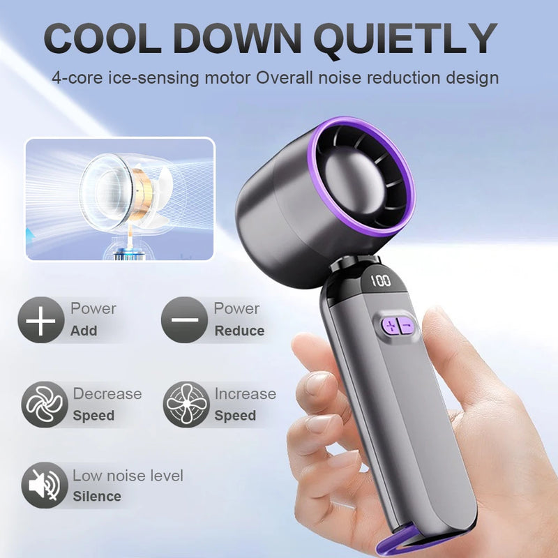 Portable LED Digital Handheld Fan with USB Rechargeable Battery