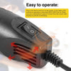 A black electric heat gun is shown with its nozzle and cord, illustrating its operation for heating.