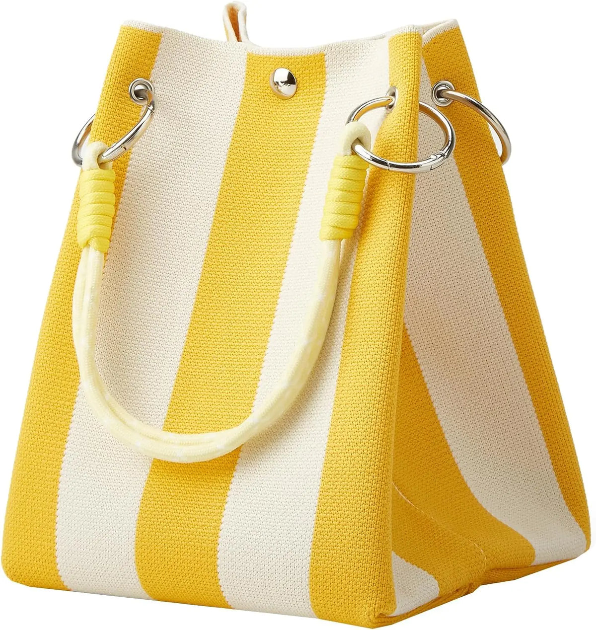 Striped Knit Mini Bucket Tote Bag