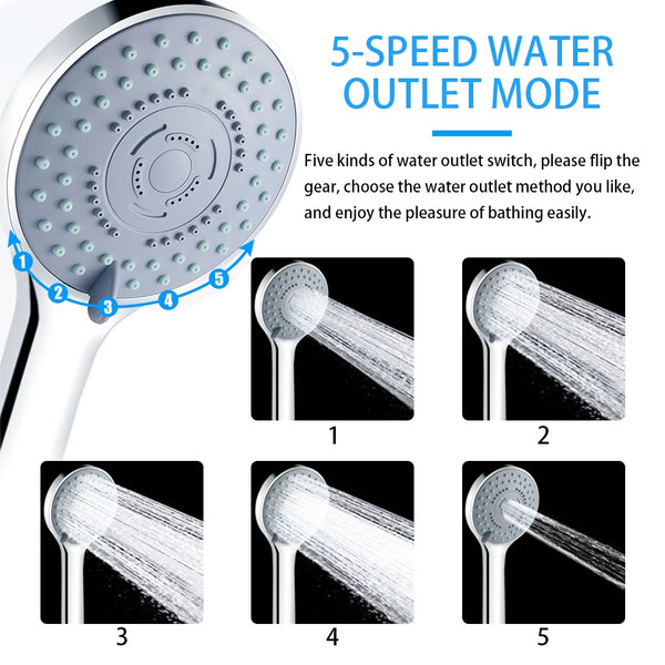 5-Mode Chrome Shower Head with Hose & Bracket