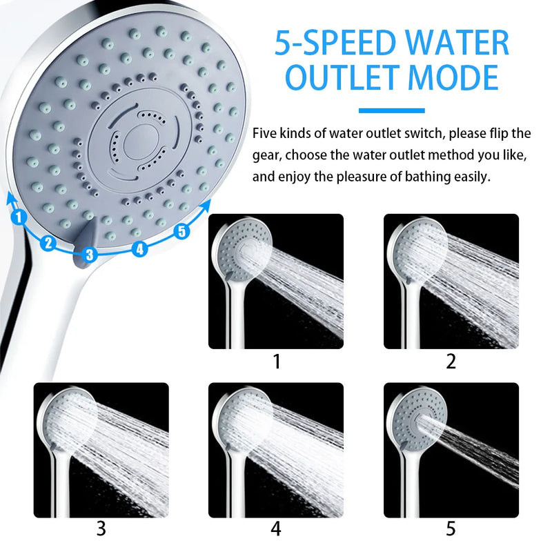 5-Mode Chrome Shower Head with Hose & Bracket