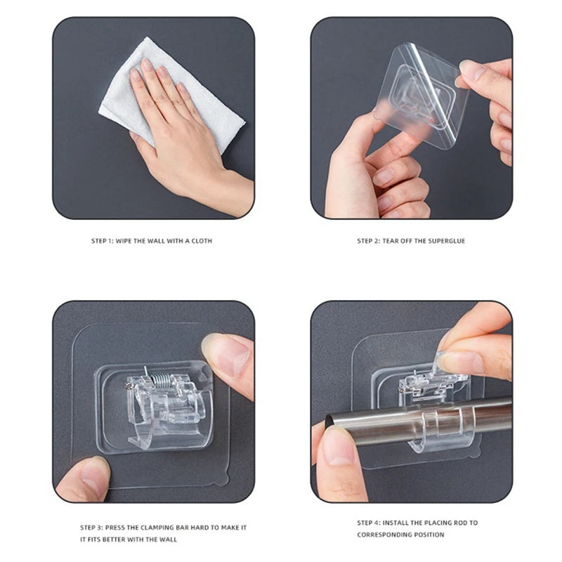 8-Pack Invisible No-Drill Curtain Rod Brackets