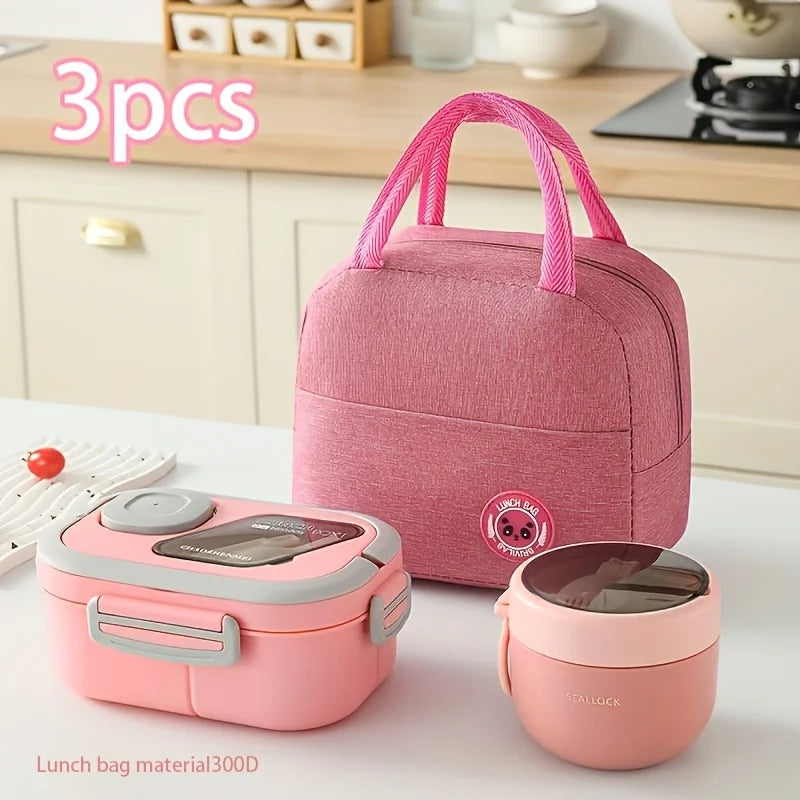 3-Piece Insulated Lunch Box Set with Reusable Cutlery