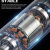 Close-up view of a powerful brushless motor assembly inside an electric screwdriver with glowing blue light.