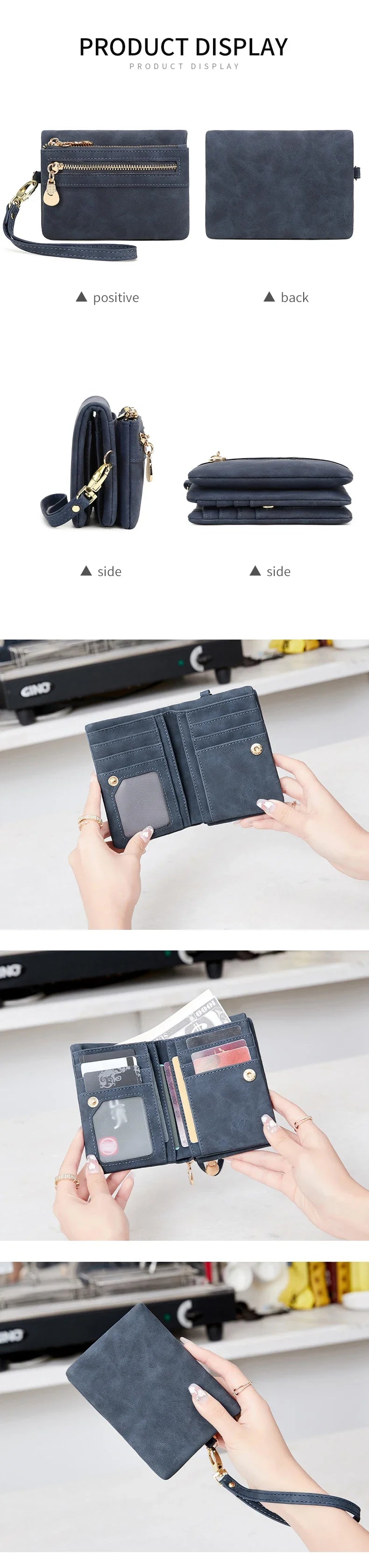 Vintage PU Leather Foldable Clutch Wallet with Wrist Strap