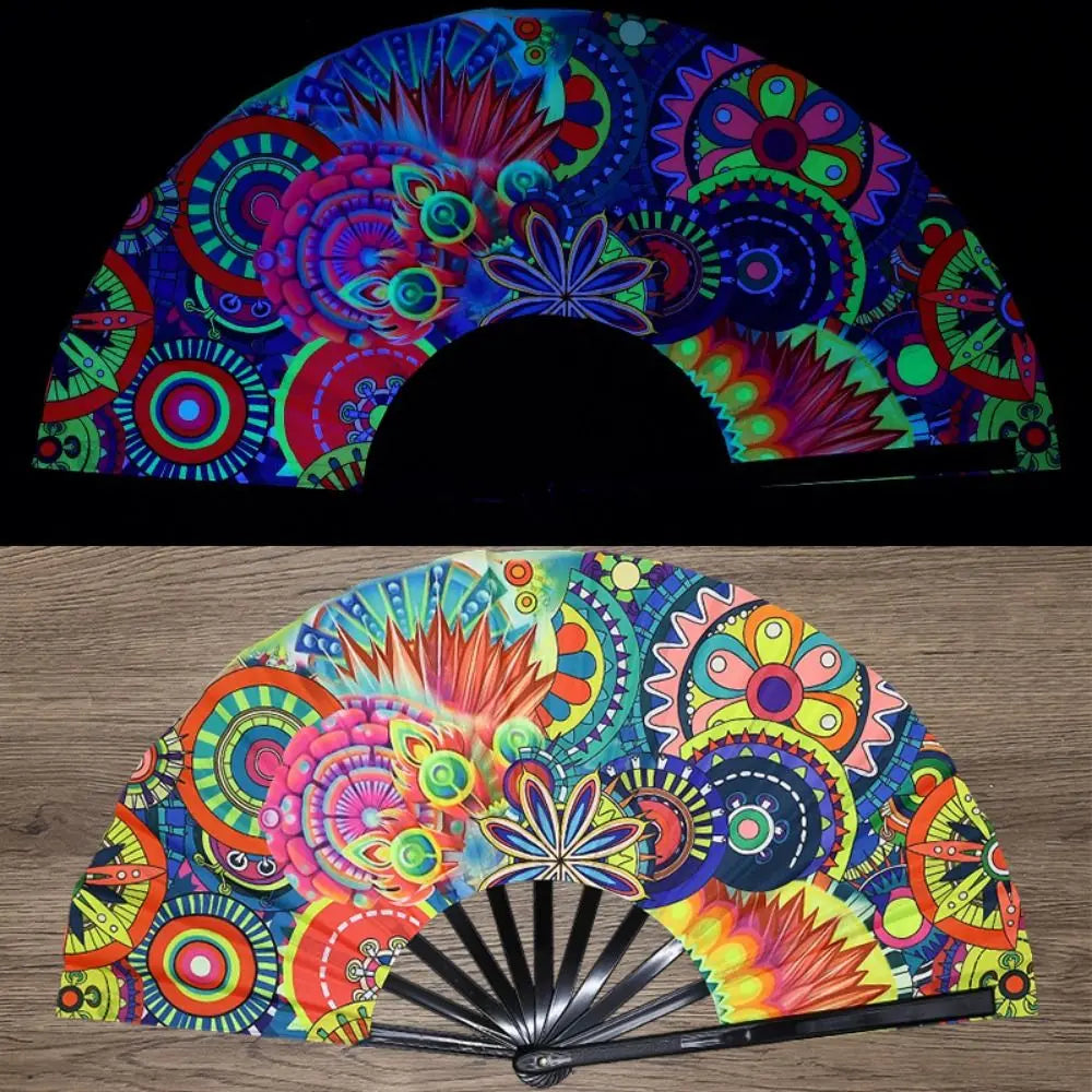 Holographic Folding Hand Fan with UV Glow Effect