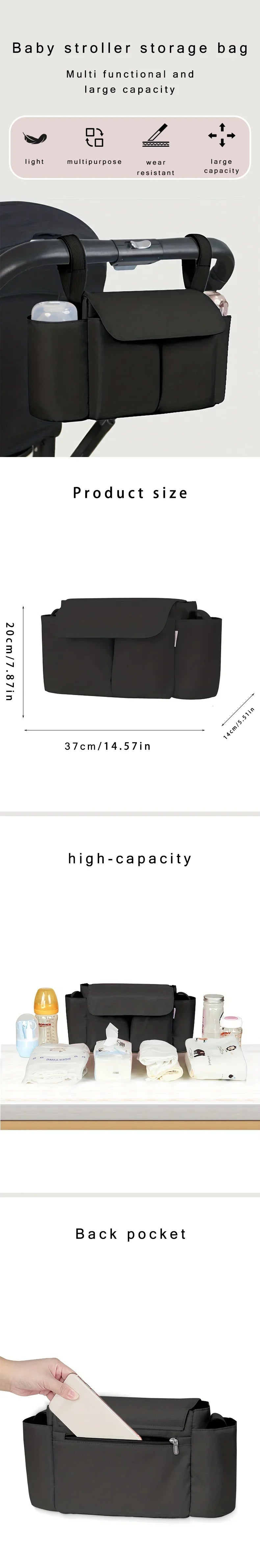 Multi-Pocket Stroller Organizer with Bottle Holders