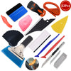 Kit para instalación de película tintadora profesional de coche, incluye herramientas como cortadores, cuchillas y rodillos.