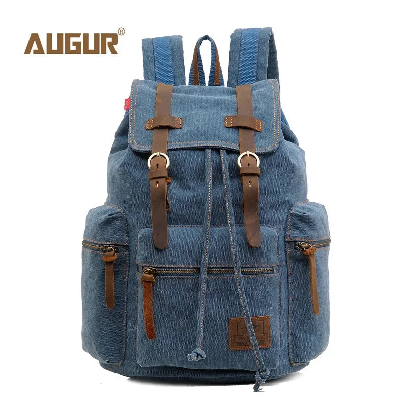 Vintage Canvas Backpack with Leather Accents – Large Capacity Travel & Laptop Bag
