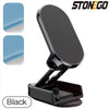 A black magnetic phone mount with a silver-edged display is shown in a side view.
