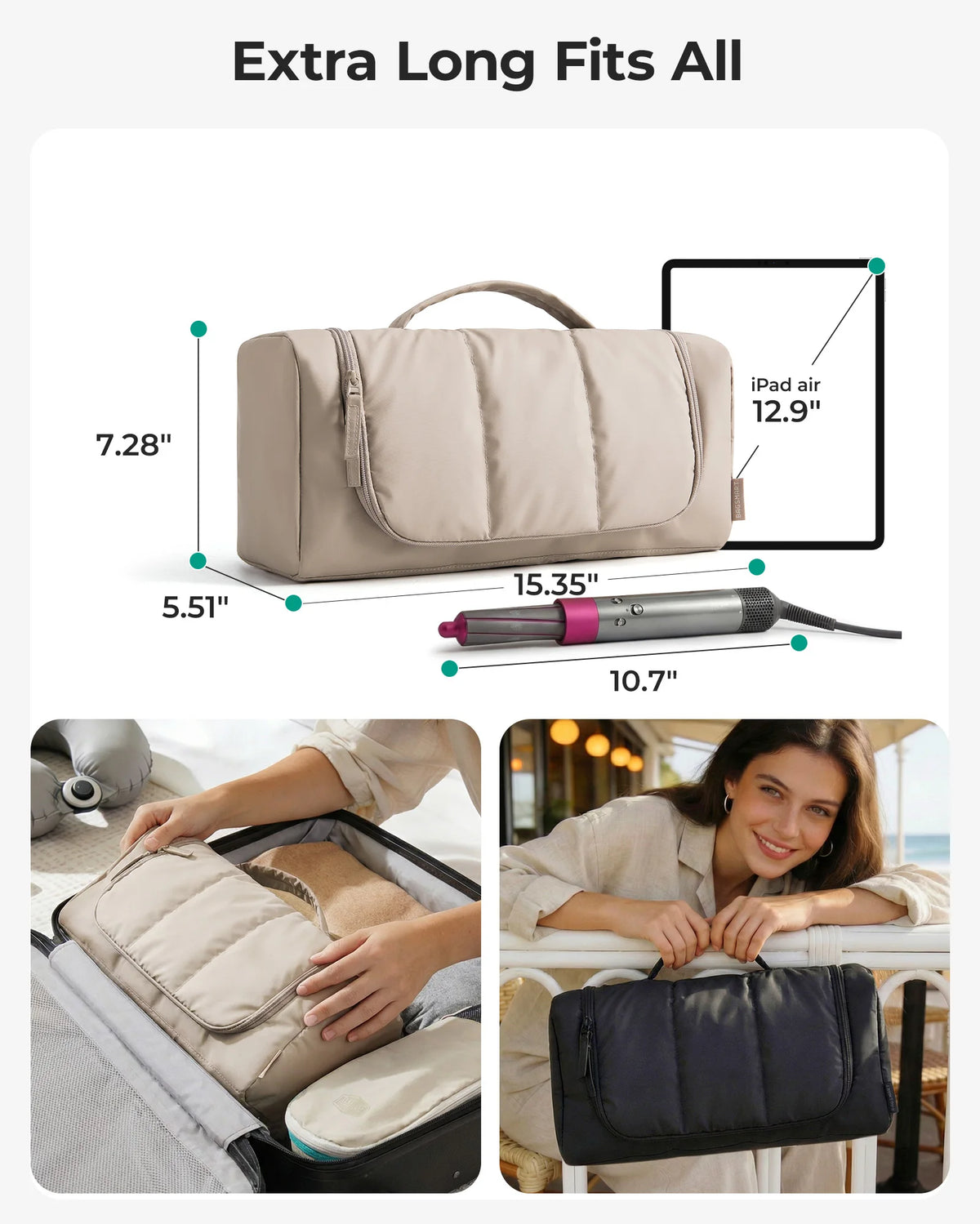Travel Hair Tool Organizer with Hanging Hook