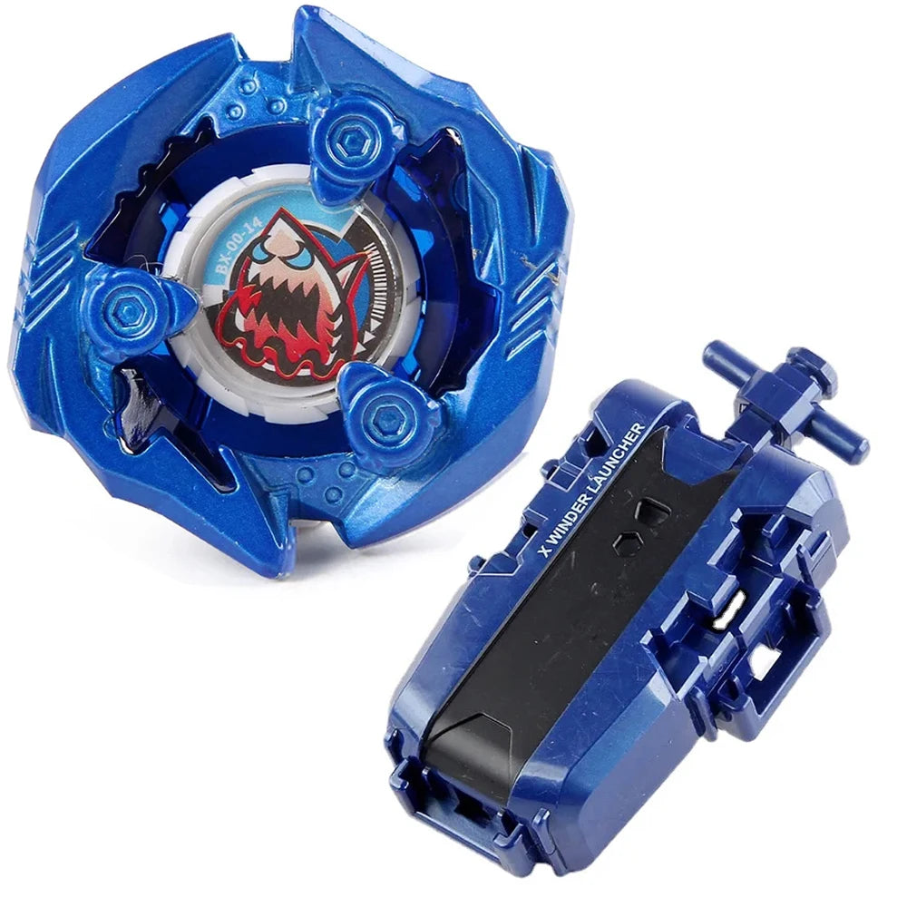 Blue Beyblade launcher set featuring a Phoenix Wing and Drumsword component.