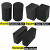 Black double-sided adhesive carpet and mat fixing patches in round, square, and rectangular shapes.
