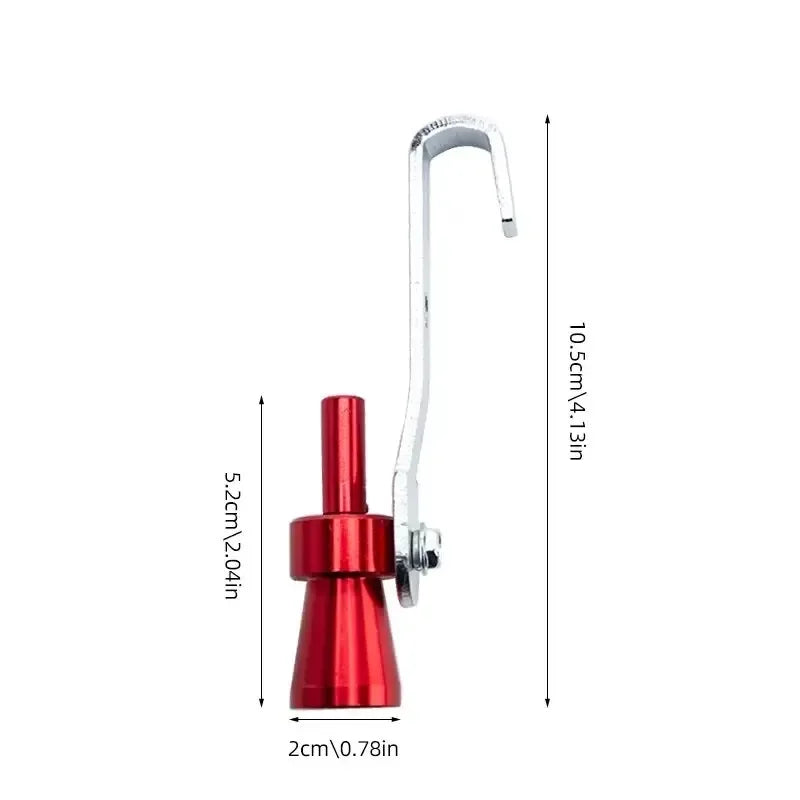 A silver exhaust turbine whistle with a red body and mounting hardware.
