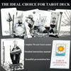 A collection of tarot deck components including cards, a guidebook, and a presentation box.
