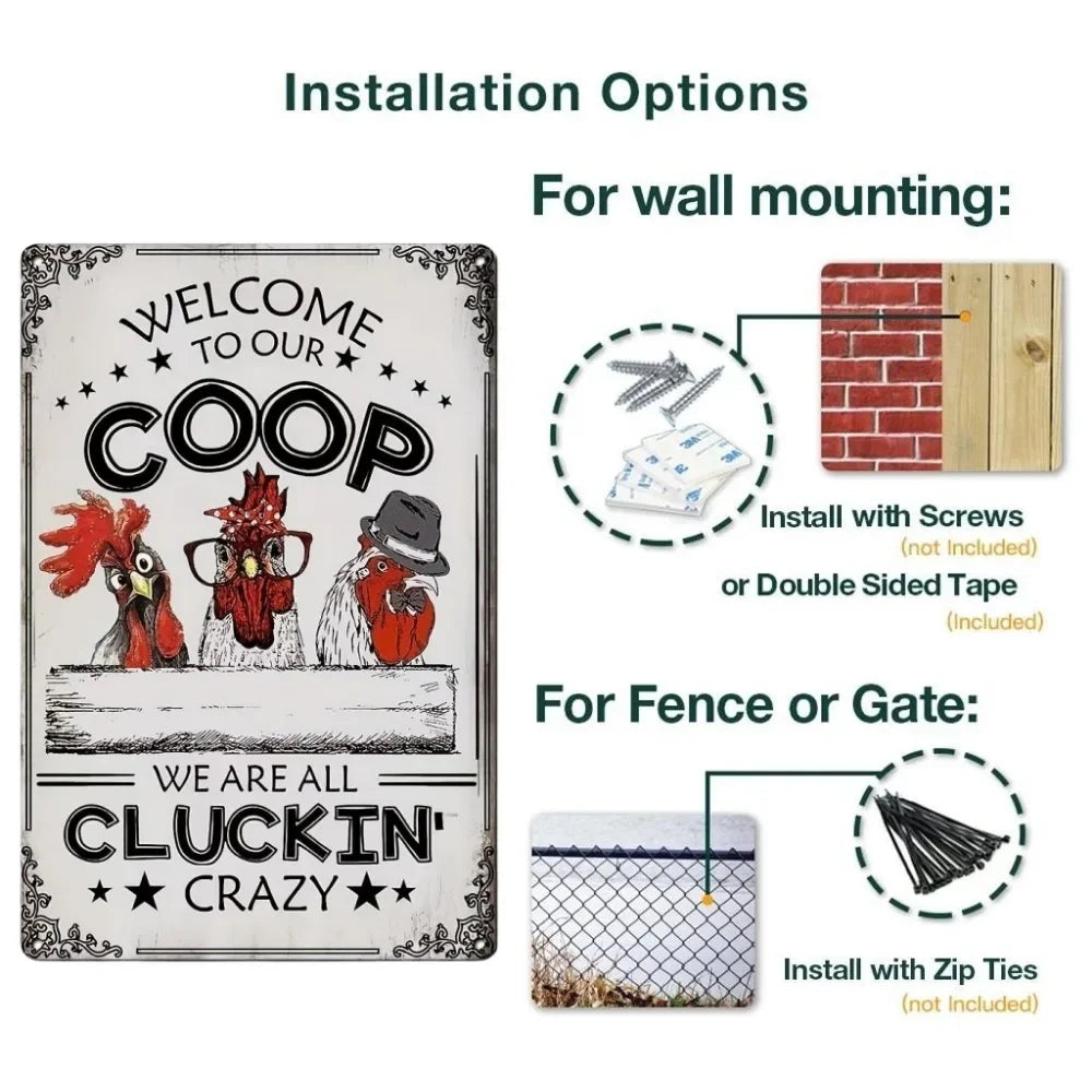 Retro Funny Chicken Farm Metal Sign for Kitchen and Coop