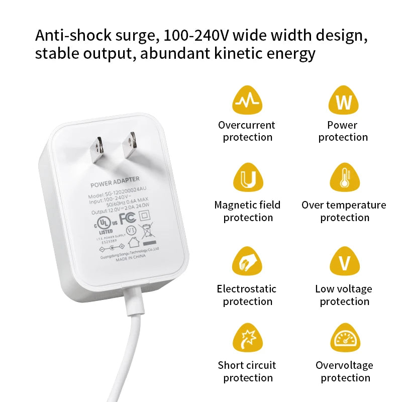 Universal 12V/24V AC-DC Power Adapter with 8 Interchangeable Tips