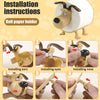 Installation instructions showing how to assemble a playful animal toilet paper holder with ears, eyes, and a nose.