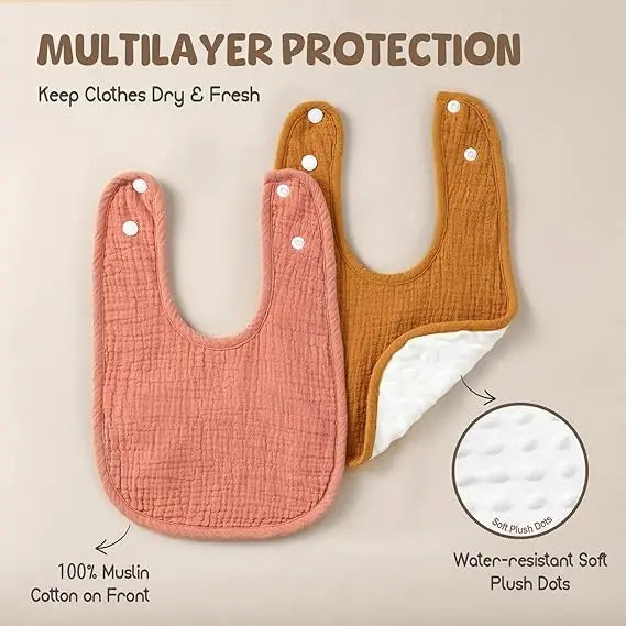 100% Cotton Muslin Baby Bibs with Adjustable Snaps – Multi-Use Drool & Burp Cloths (10/20/30 Pack)