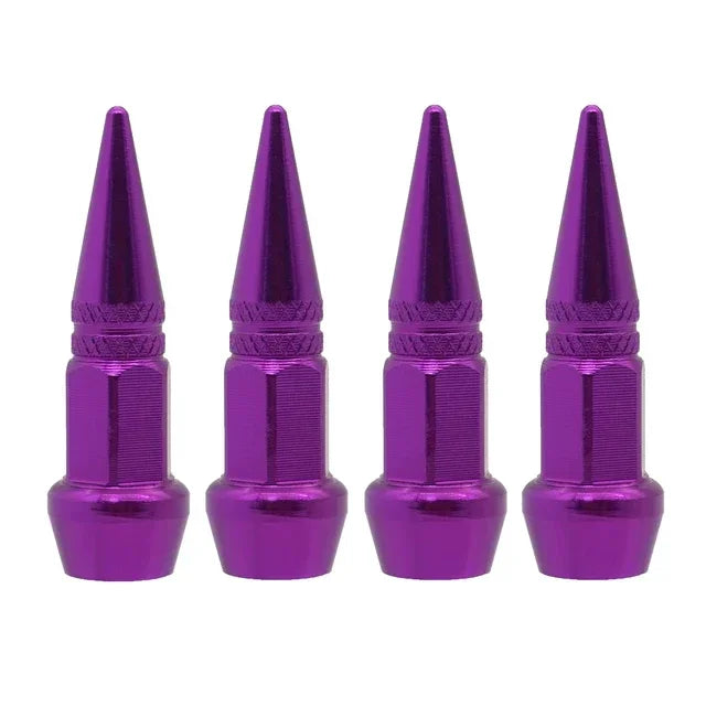 Five shiny purple universal bullet head screws with tapered tips